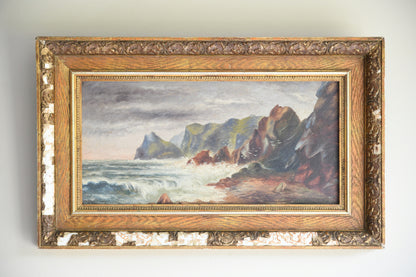 Antique Coastal Oil On Canvas