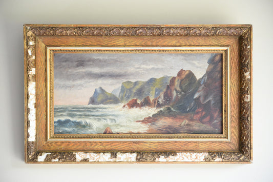 Antique Coastal Oil On Canvas