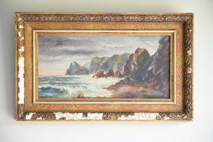 Antique Coastal Oil On Canvas