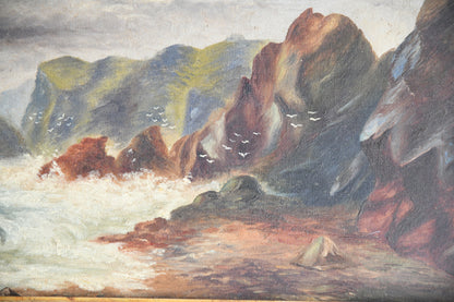 Antique Coastal Oil On Canvas