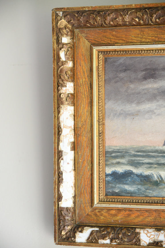 Antique Coastal Oil On Canvas