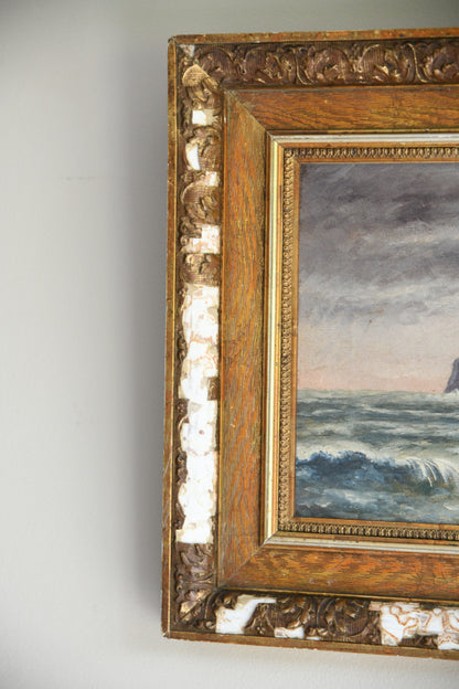 Antique Coastal Oil On Canvas
