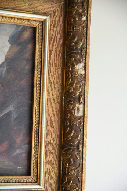 Antique Coastal Oil On Canvas