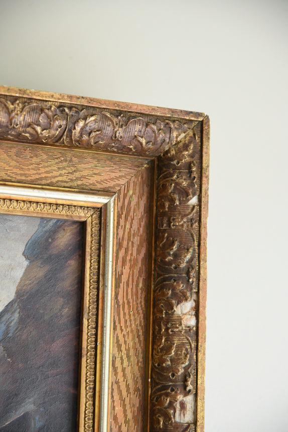 Antique Coastal Oil On Canvas