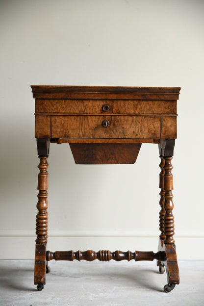 Antique Victorian Walnut Sewing Table