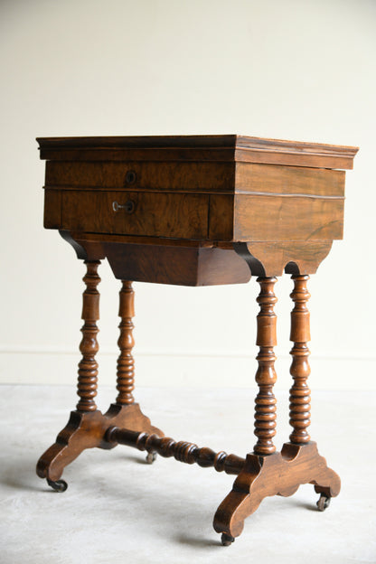 Antique Victorian Walnut Sewing Table