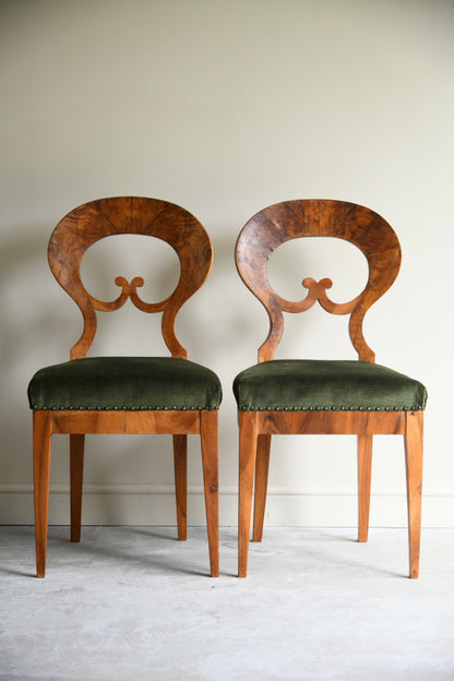 Pair Biedermeier Walnut Side Chairs