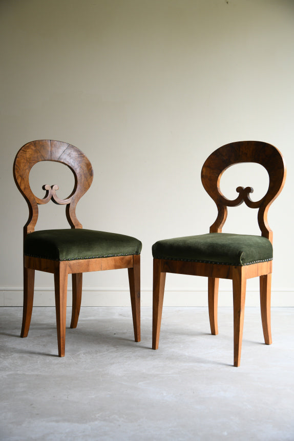 Pair Biedermeier Walnut Side Chairs