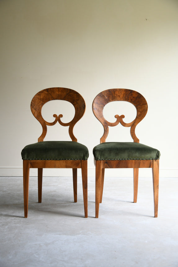 Pair Biedermeier Walnut Side Chairs