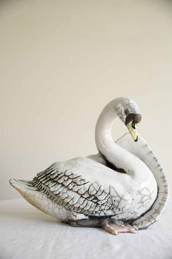 Large Raku Pottery Swan