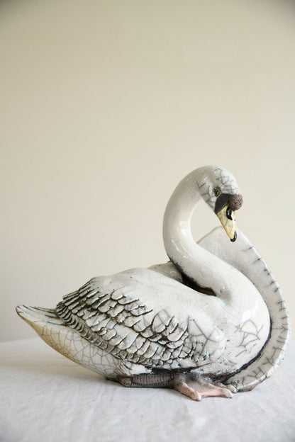 Large Raku Pottery Swan