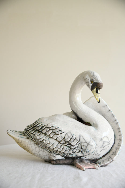 Large Raku Pottery Swan