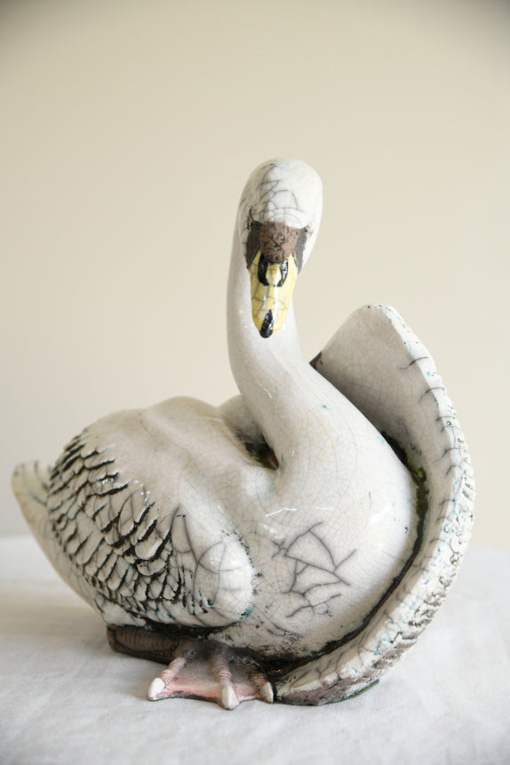 Large Raku Pottery Swan
