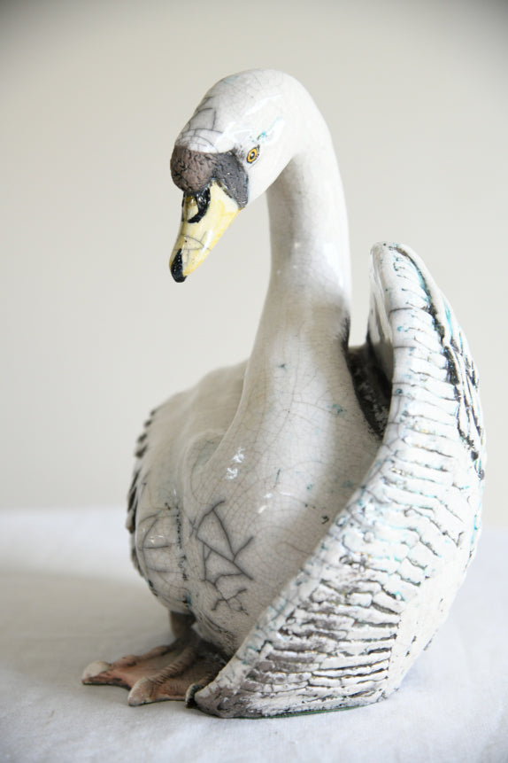 Large Raku Pottery Swan