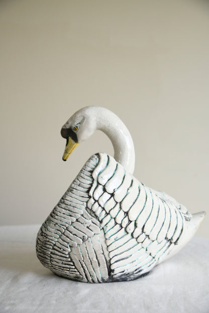 Large Raku Pottery Swan