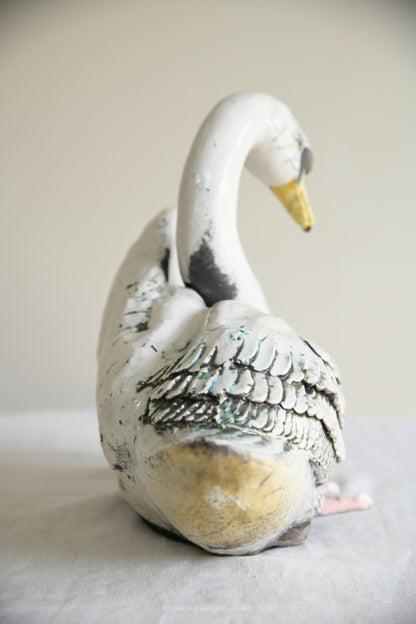 Large Raku Pottery Swan