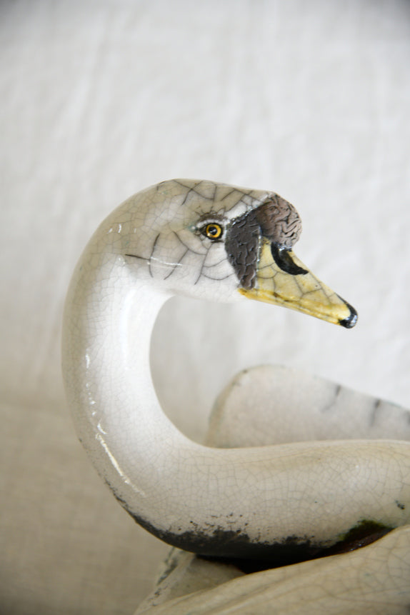 Large Raku Pottery Swan