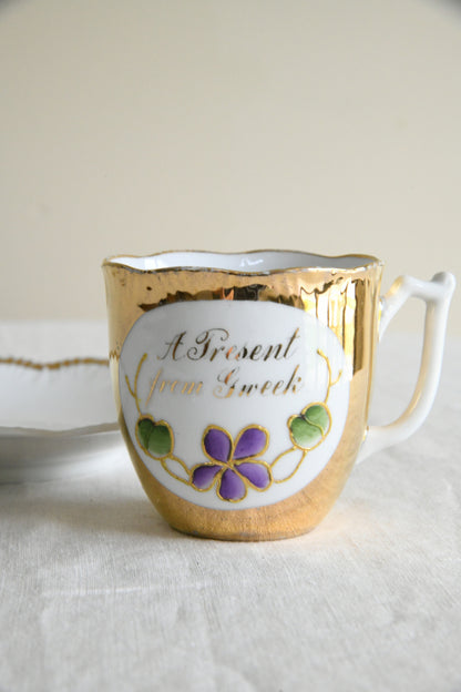 Vintage Cup & Saucer - A Present From Gweek