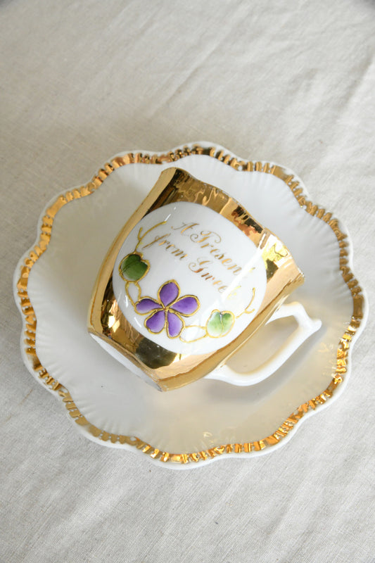 Vintage Cup & Saucer - A Present From Gweek