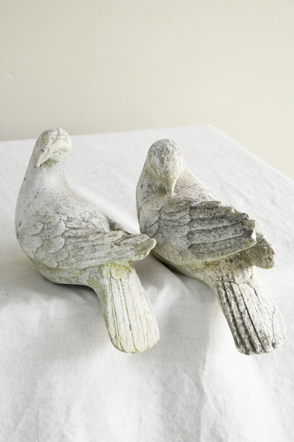 Pair Vintage Composite Stone Doves