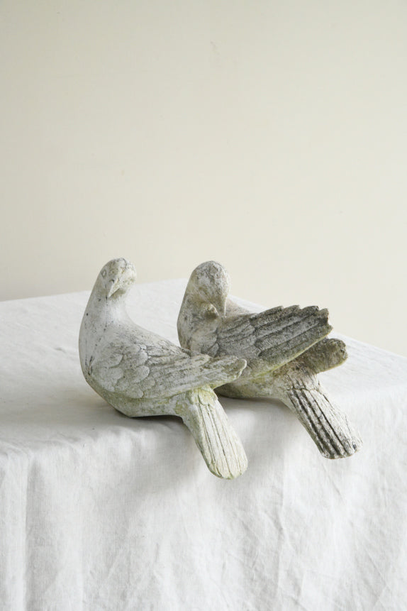 Pair Vintage Composite Stone Doves