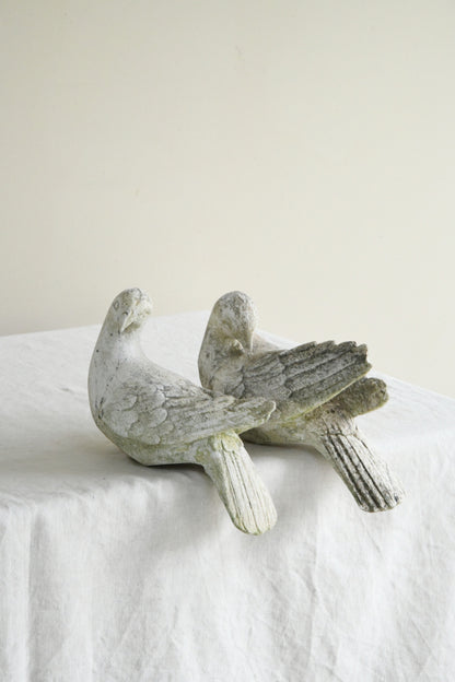 Pair Vintage Composite Stone Doves