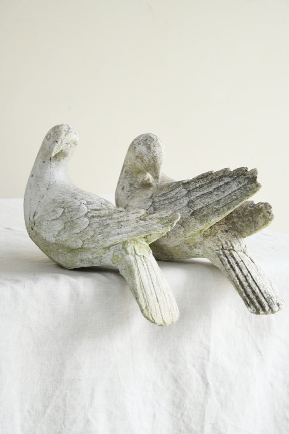 Pair Vintage Composite Stone Doves