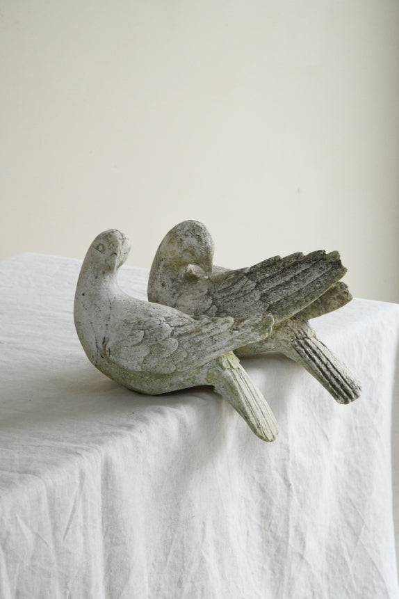 Pair Vintage Composite Stone Doves