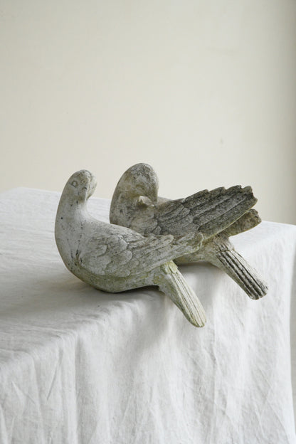 Pair Vintage Composite Stone Doves