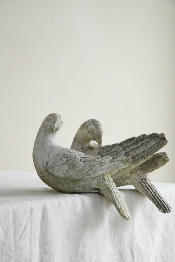 Pair Vintage Composite Stone Doves