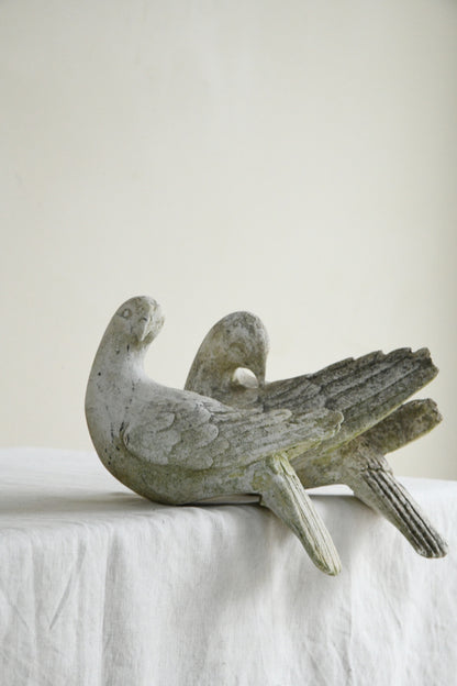 Pair Vintage Composite Stone Doves