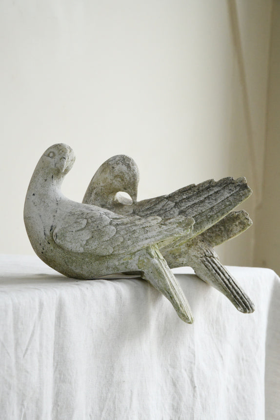 Pair Vintage Composite Stone Doves