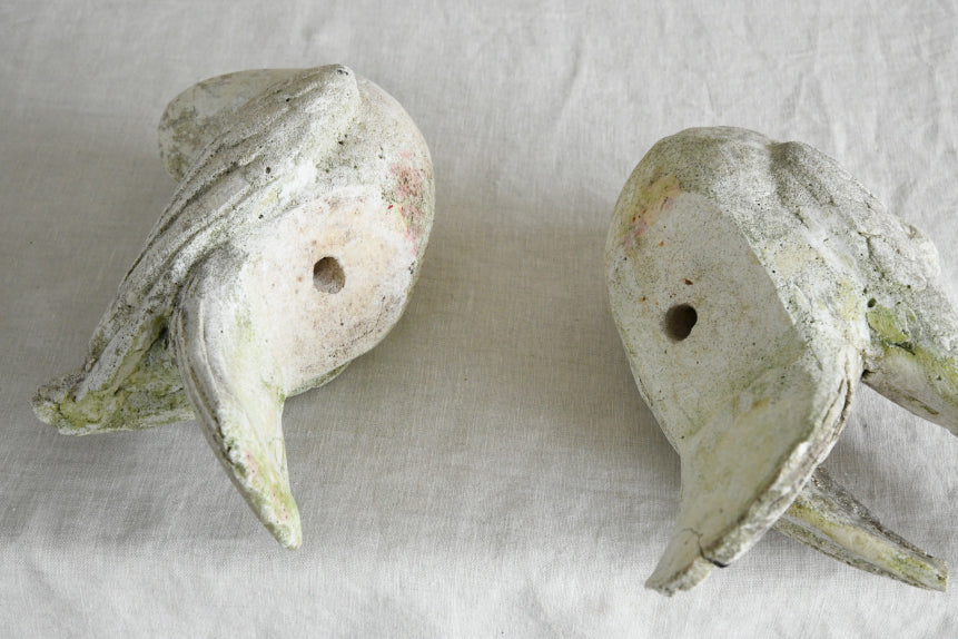 Pair Vintage Composite Stone Doves