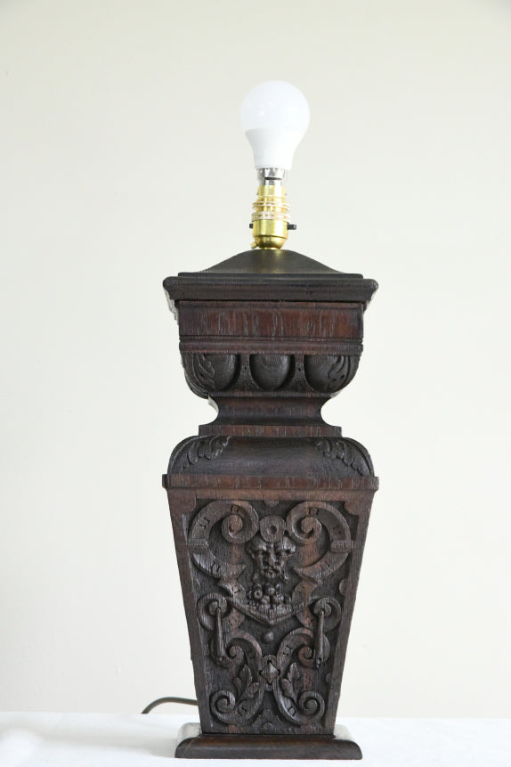 Rustic Carved Oak Table Lamp
