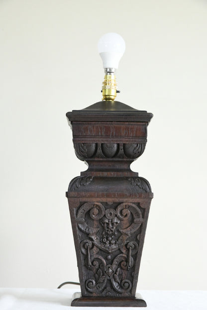 Rustic Carved Oak Table Lamp