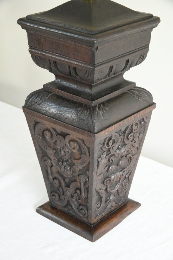 Rustic Carved Oak Table Lamp