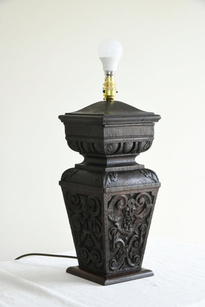 Rustic Carved Oak Table Lamp