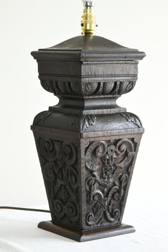 Rustic Carved Oak Table Lamp