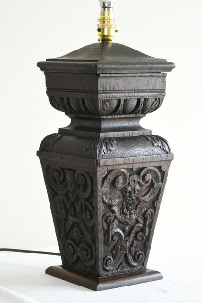 Rustic Carved Oak Table Lamp