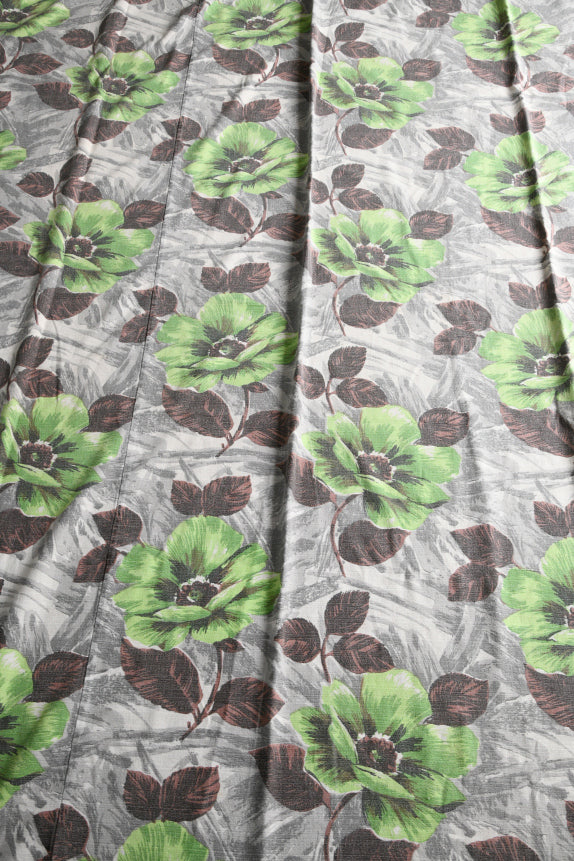 Retro Floral Bark Cloth Curtain