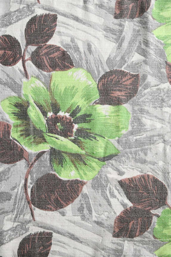 Retro Floral Bark Cloth Curtain