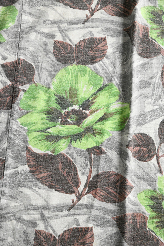 Retro Floral Bark Cloth Curtain