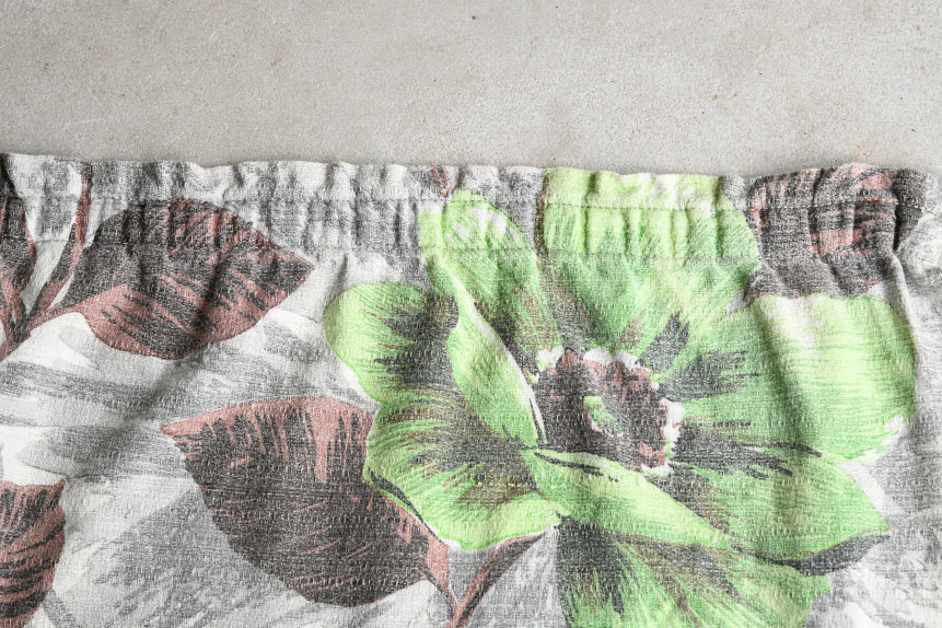 Retro Floral Bark Cloth Curtain