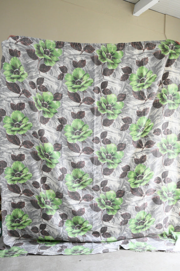 Retro Floral Bark Cloth Curtain