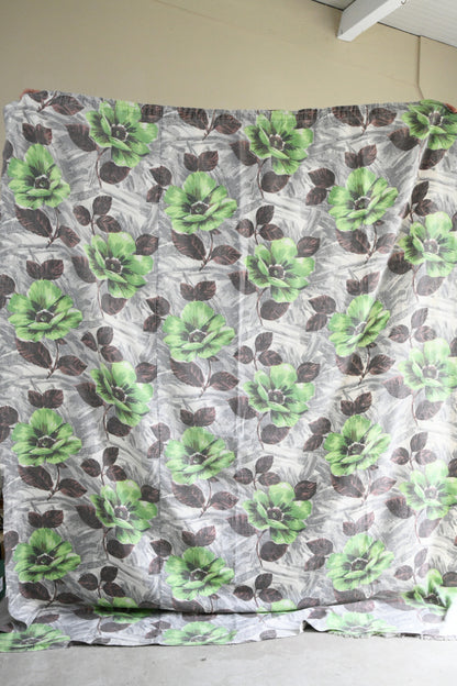 Retro Floral Bark Cloth Curtain