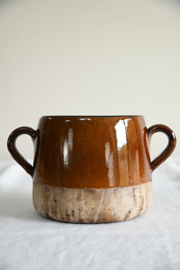 French Brown Glazed Earthenware Cooking Pot