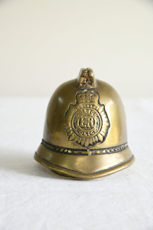 Vintage Solid Brass Police Helmet Money Box