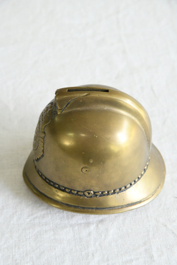 Vintage Solid Brass Police Helmet Money Box