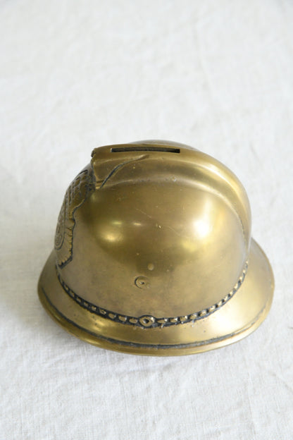 Vintage Solid Brass Police Helmet Money Box