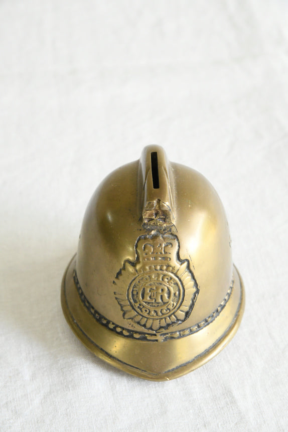 Vintage Solid Brass Police Helmet Money Box